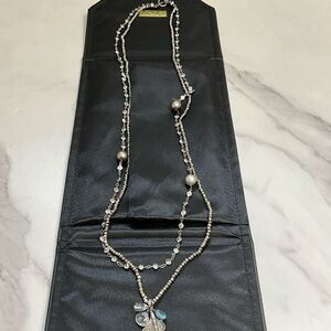 Diane R Glynn Silver and Real Diamond Feather Beaded Necklace